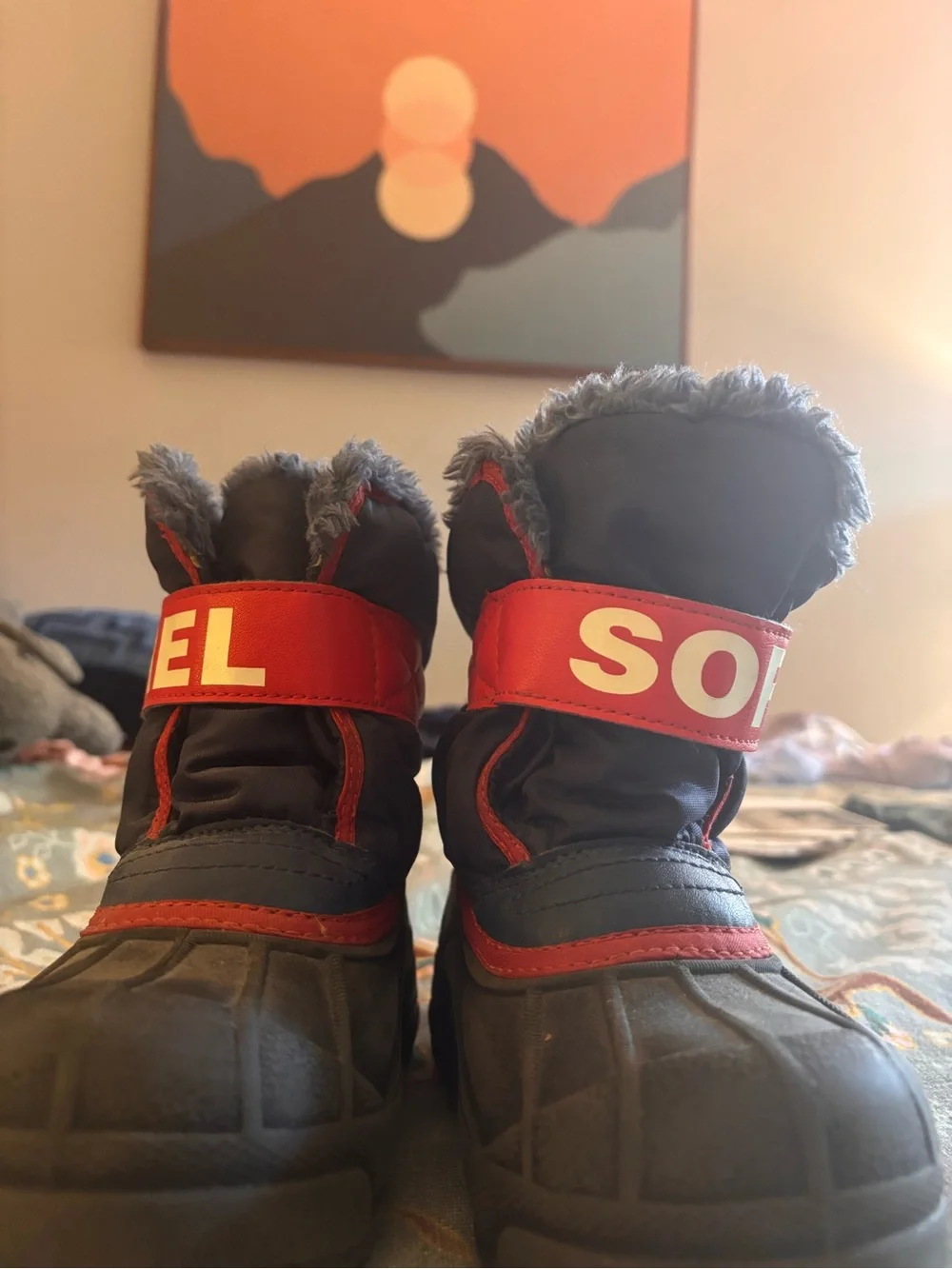 Sorel Kids Navy and Red Winter Snow Boots